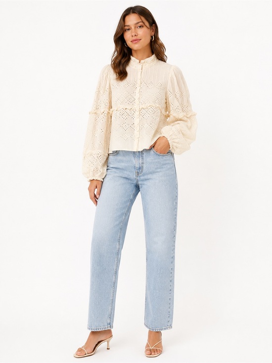 LoveShackFancy Denim - LoveShackFancy Light Blue Straight Leg Jeans